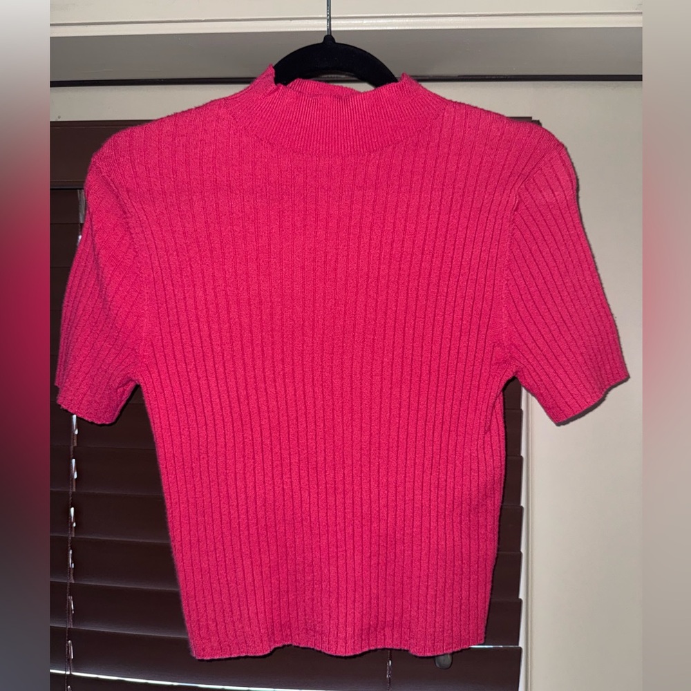 a new day Ribbed Short Sleeve Top in Vibrant Pink